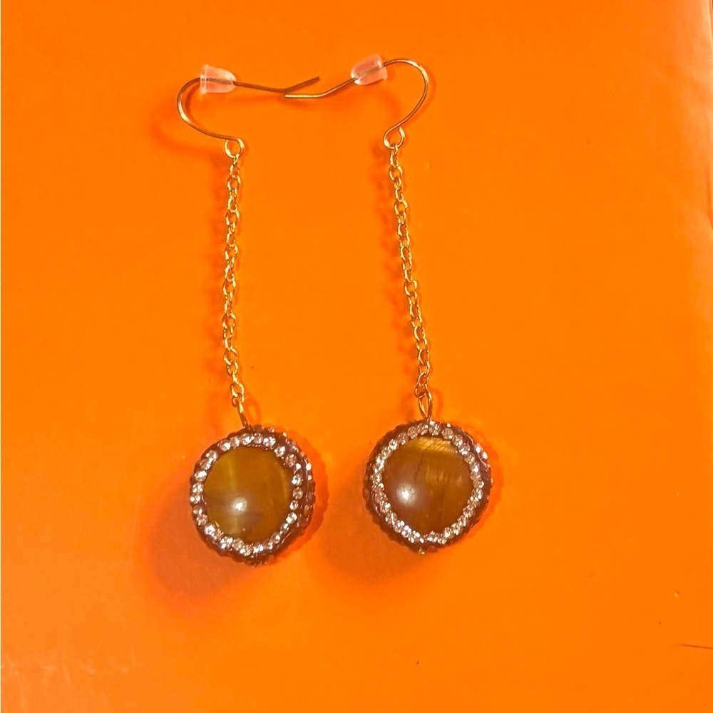 Fashion jewelry stainless steel tiger eye, teardrop earrings
